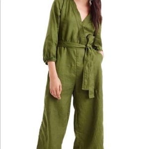 Olive green J-crew jumpsuit.